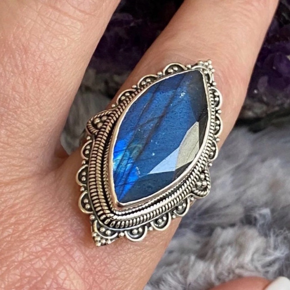 Labradorite faceted 925 ring adjustable